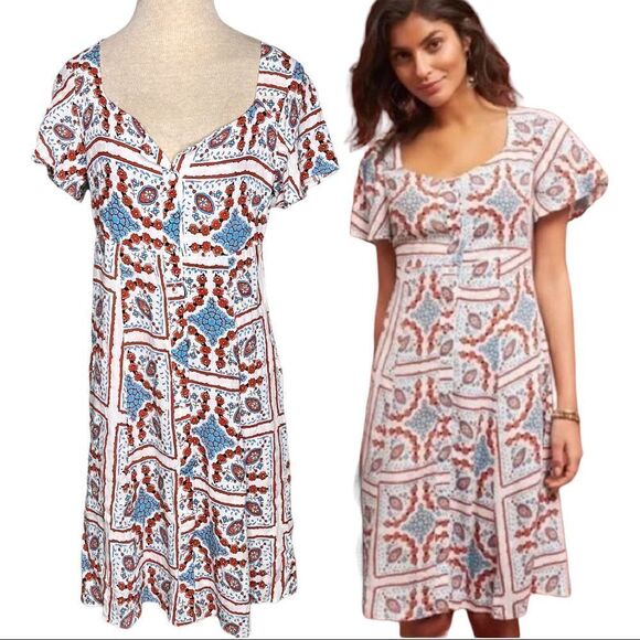 Maeve Anthro Size 2 Praslin Lion Dress Button Front Paisley Floral OB828148 - Picture 1 of 6